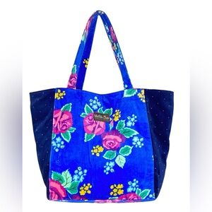 Matilda Jane Sweet Sunshine Blue Floral Lined Terry Cloth Beach Tote Bag